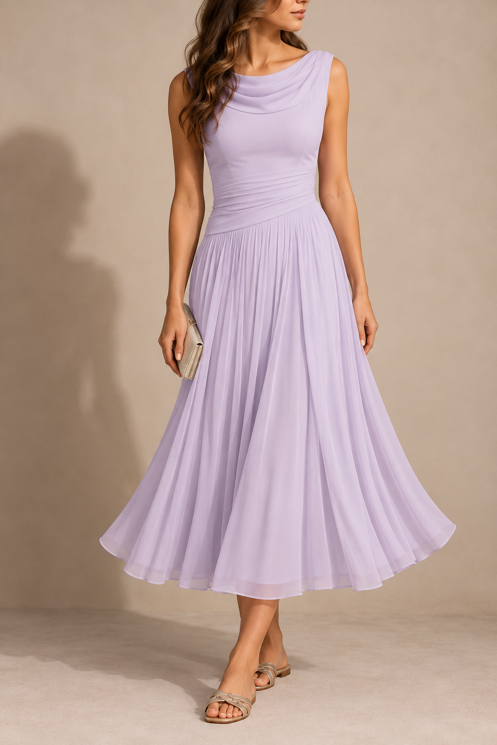 Paros Draped Pleated Midi Dress