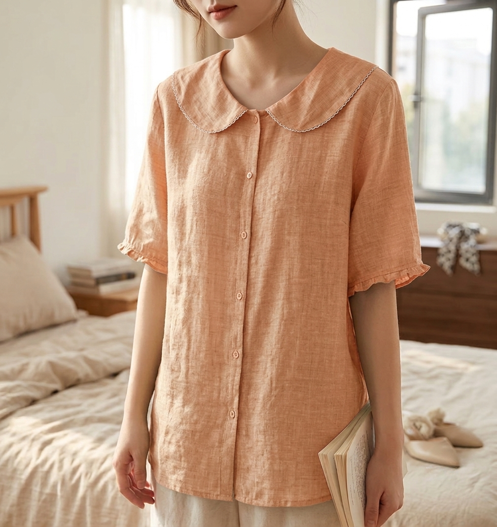 Erice Scalloped Collar Linen Blouse