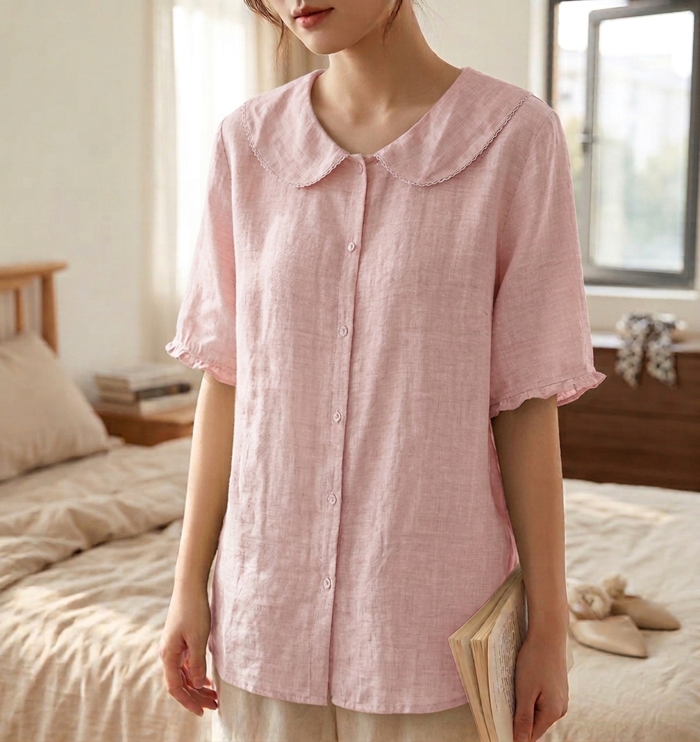 Erice Scalloped Collar Linen Blouse