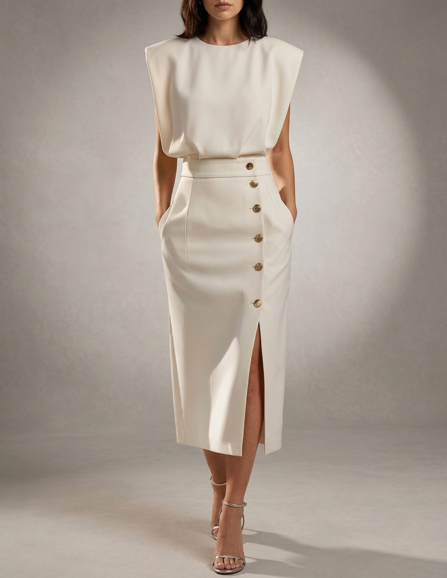 Gaeta Button Detail Midi Dress