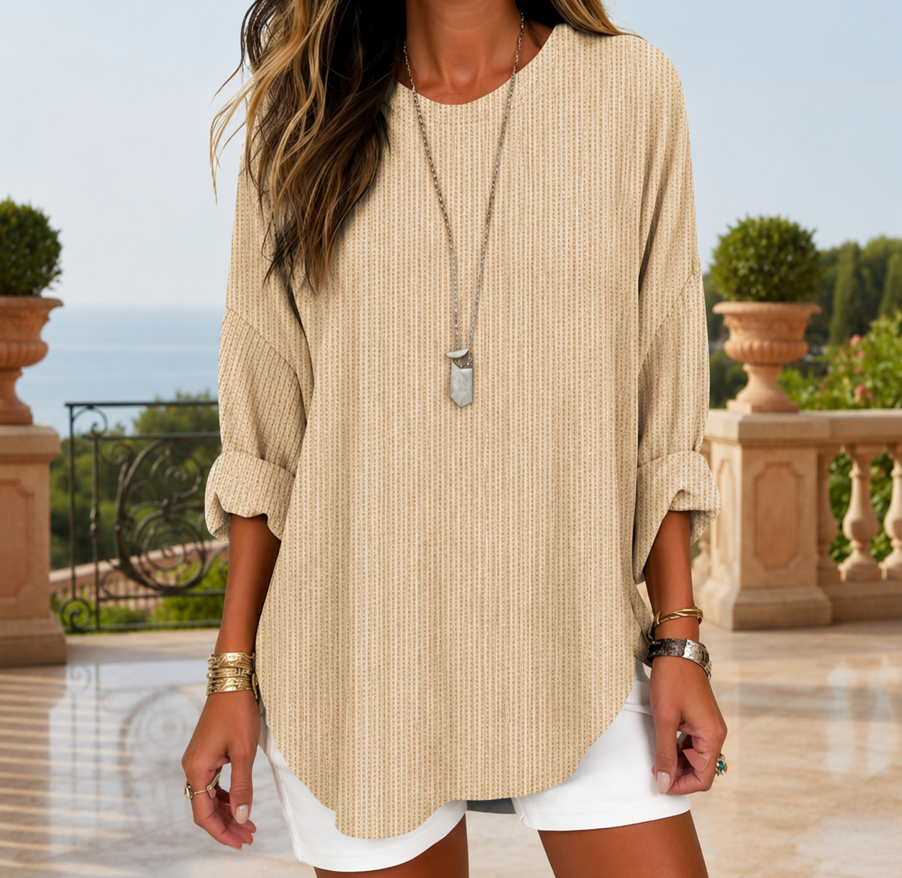 Monreale Striped Round Neck Blouse