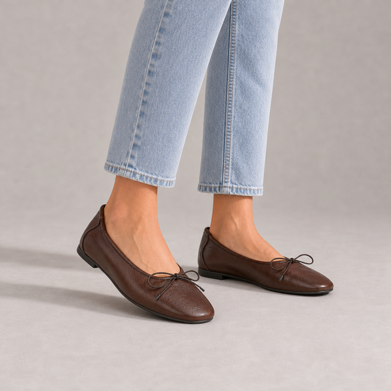 Aix Orthopedic Leather Bow Ballet Flats in Brown