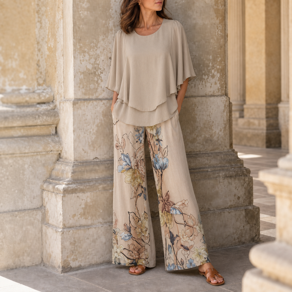 Alassio Layered Floral Two-Piece Set in Dessert