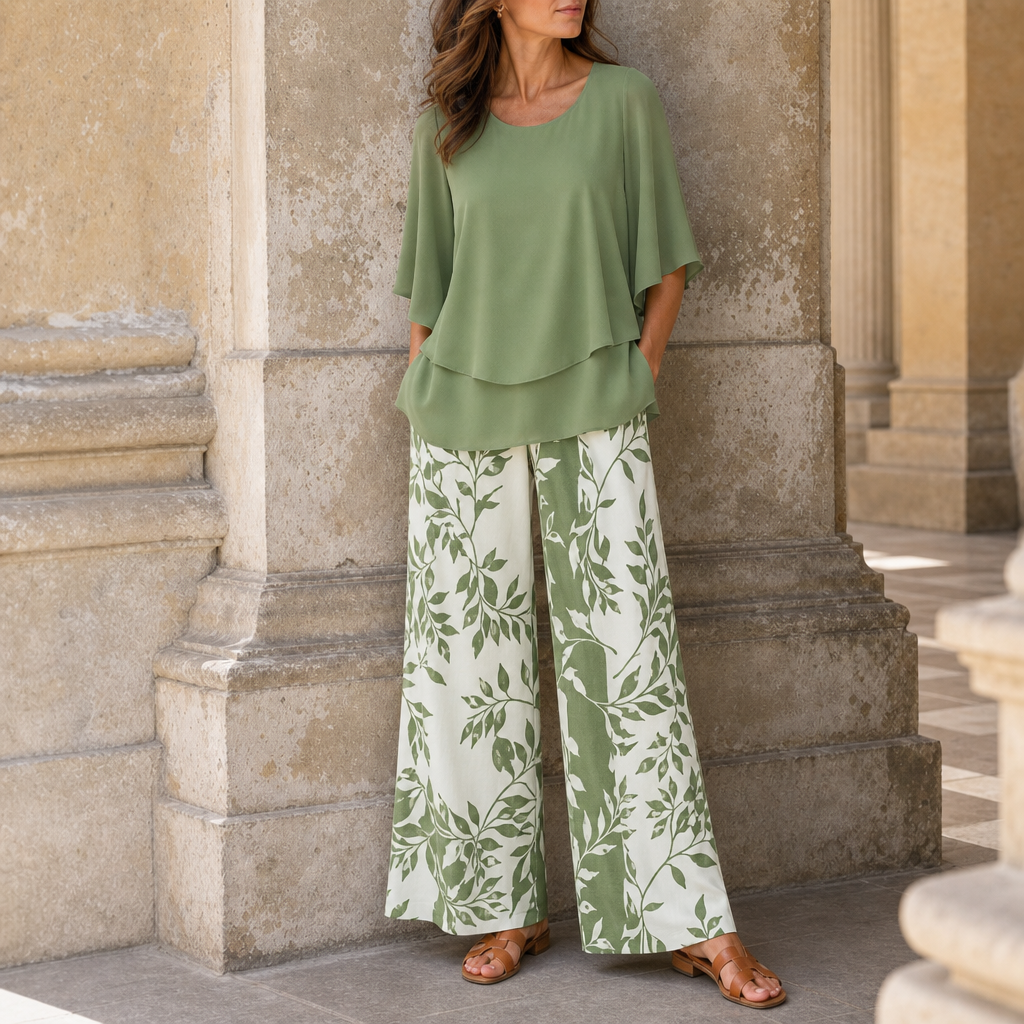 Alassio Layered Floral Two-Piece Set in Green
