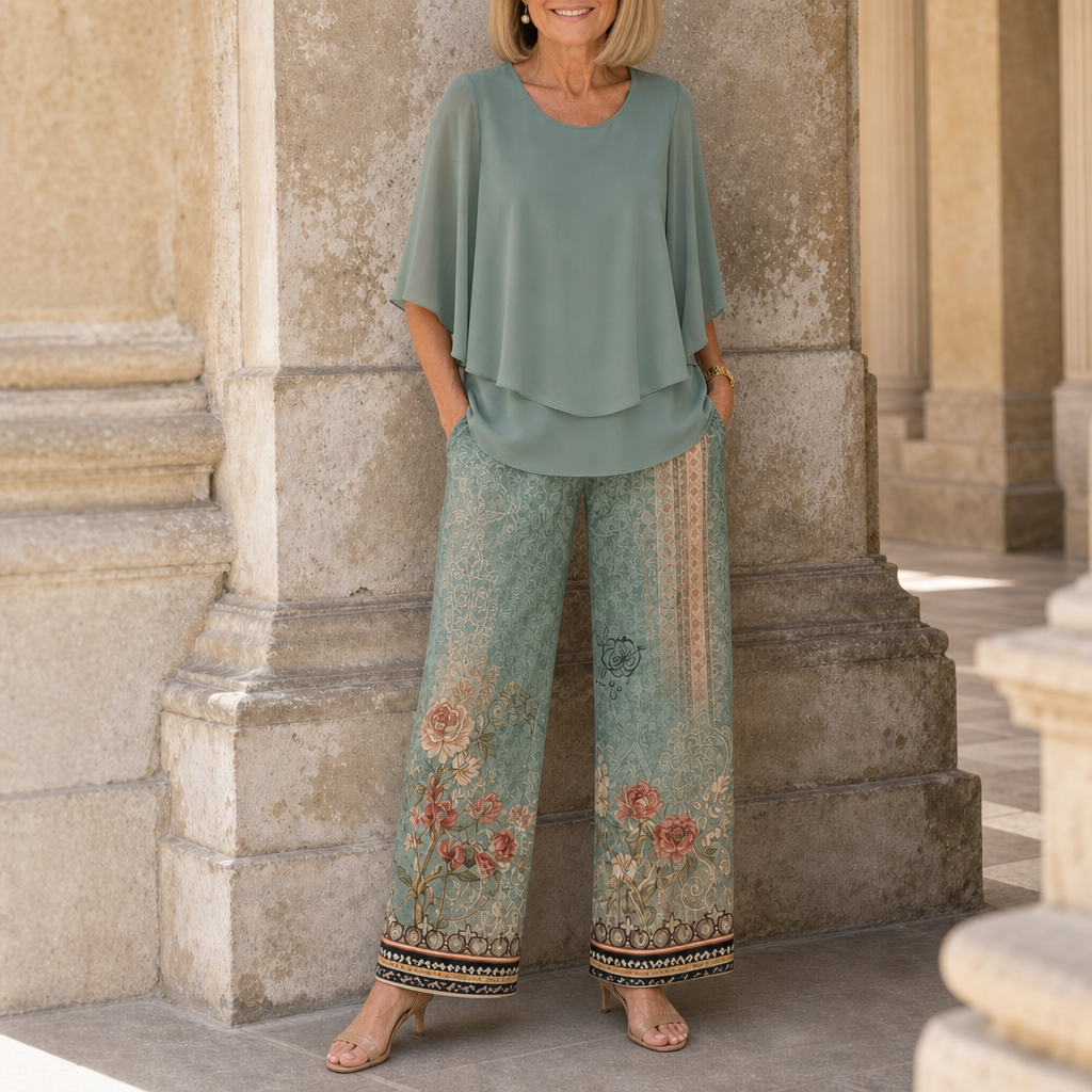 Alassio Layered Floral Two-Piece Set in Mint Green