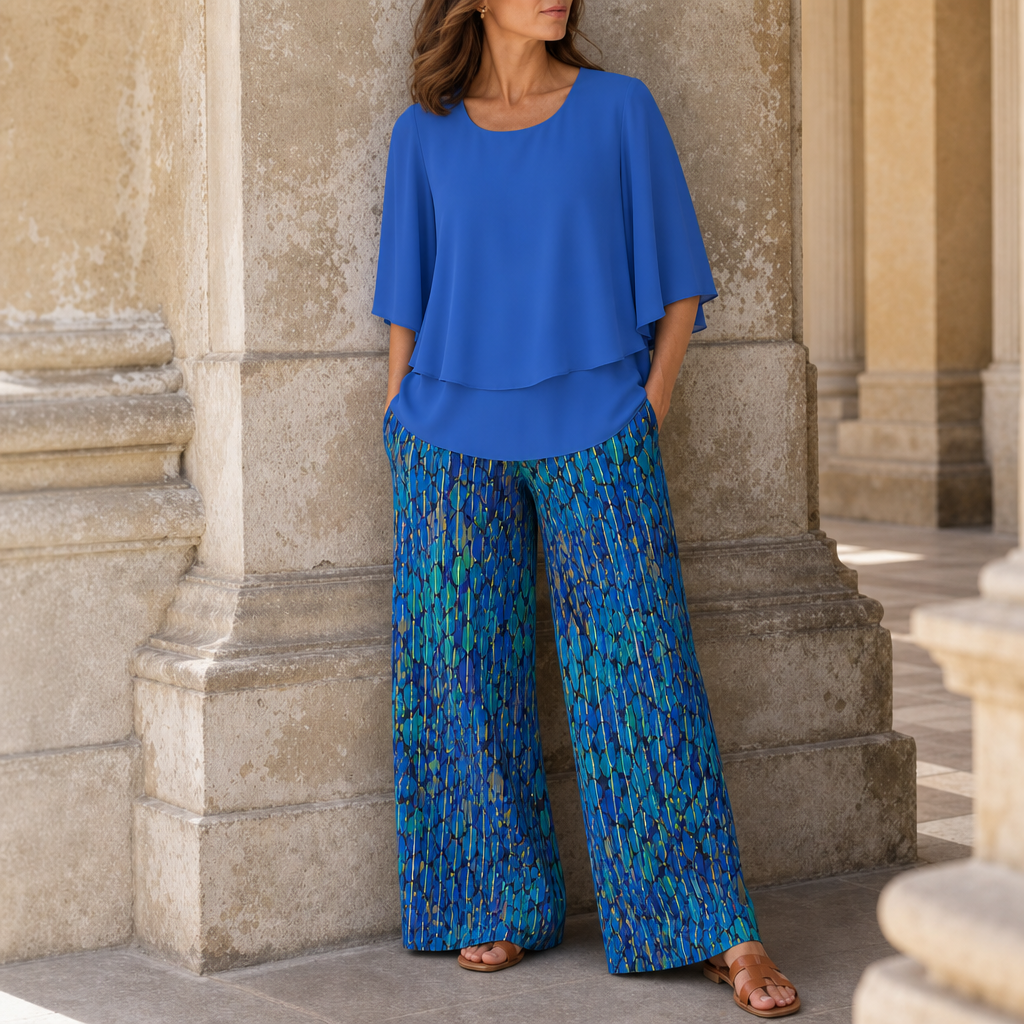 Alassio Layered Floral Two-Piece Set in Ocean Blue