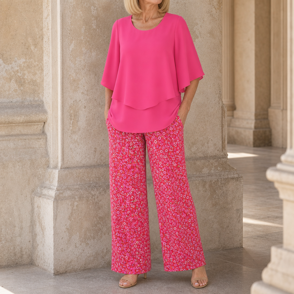 Alassio Layered Floral Two-Piece Set in Pink