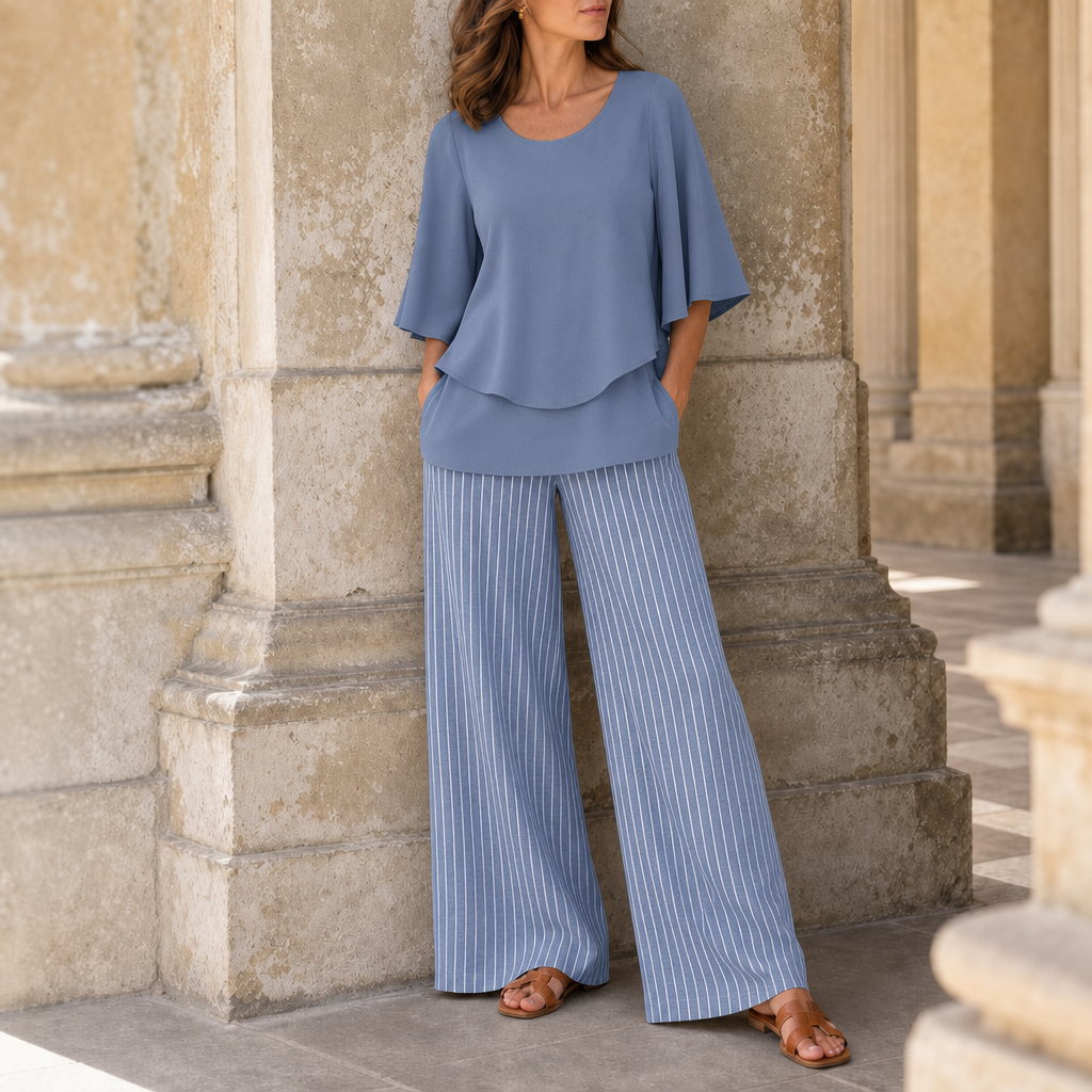 Alassio Layered Floral Two-Piece Set in Slate Blue