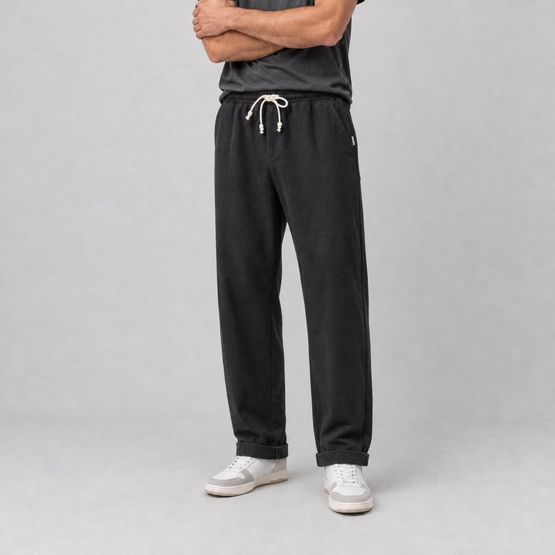 Alassio Linen Tapered Trousers in Black