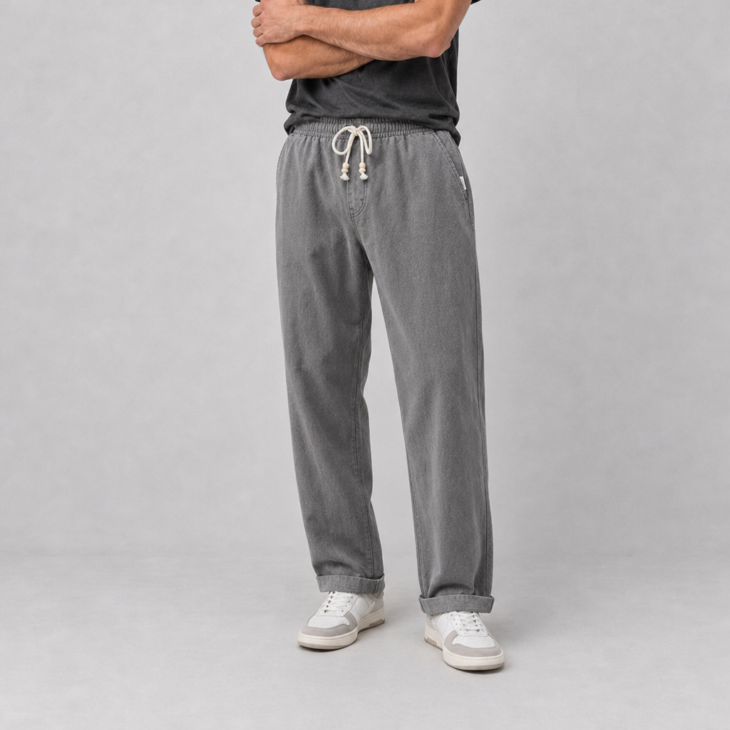 Alassio Linen Tapered Trousers in Dark Gray