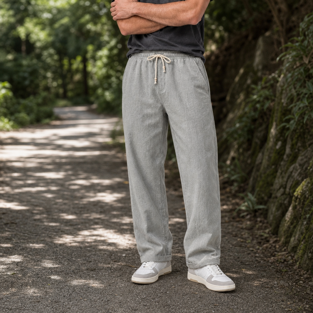 Alassio Linen Tapered Trousers in Gray