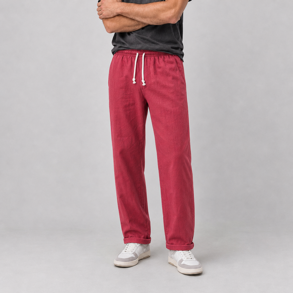 Alassio Linen Tapered Trousers in Red