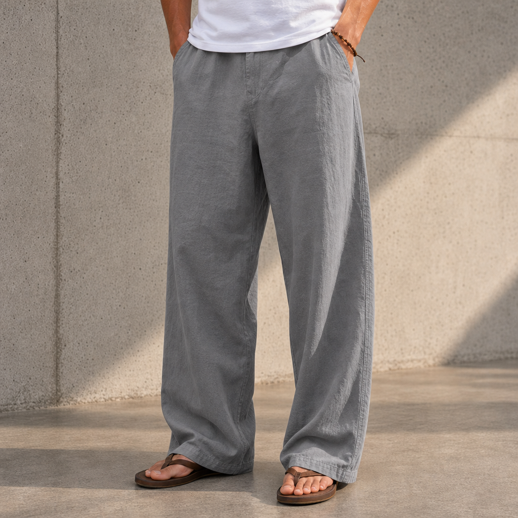 Altea Wide Leg Linen Pants in Gray