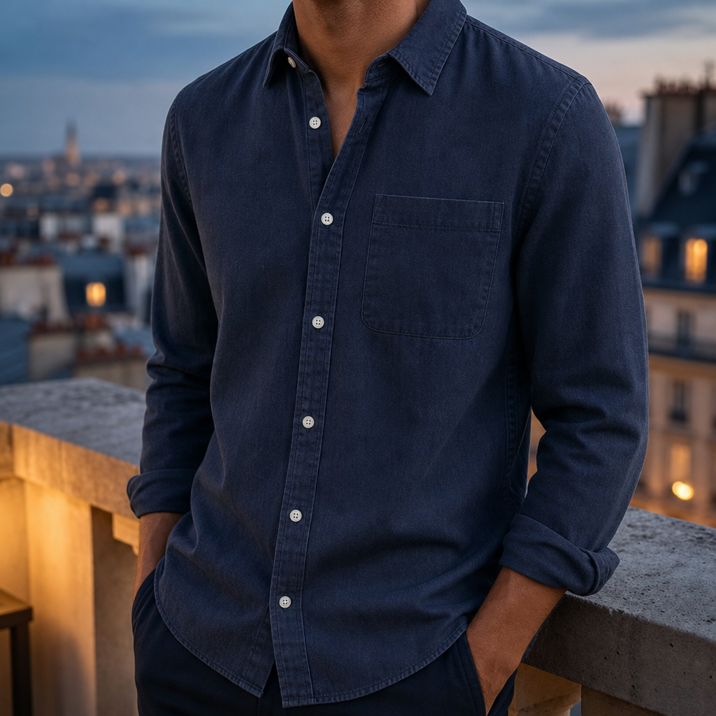 Amalfi Casual Denim Shirt in Dark Blue