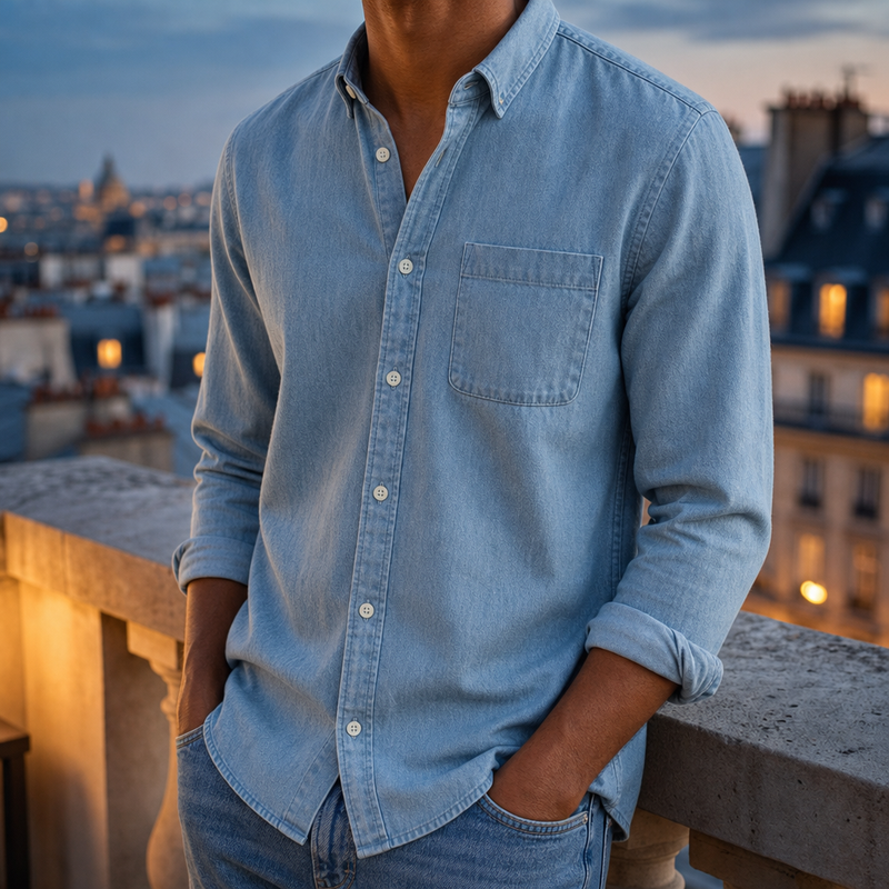 Amalfi Casual Denim Shirt in Light Blue