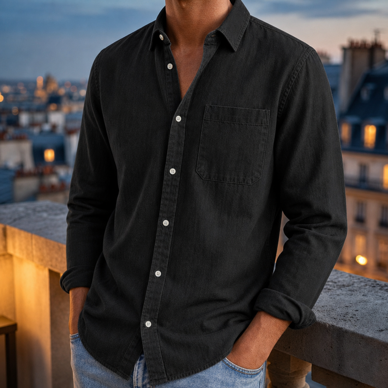 Amalfi Casual Denim Shirt in Black