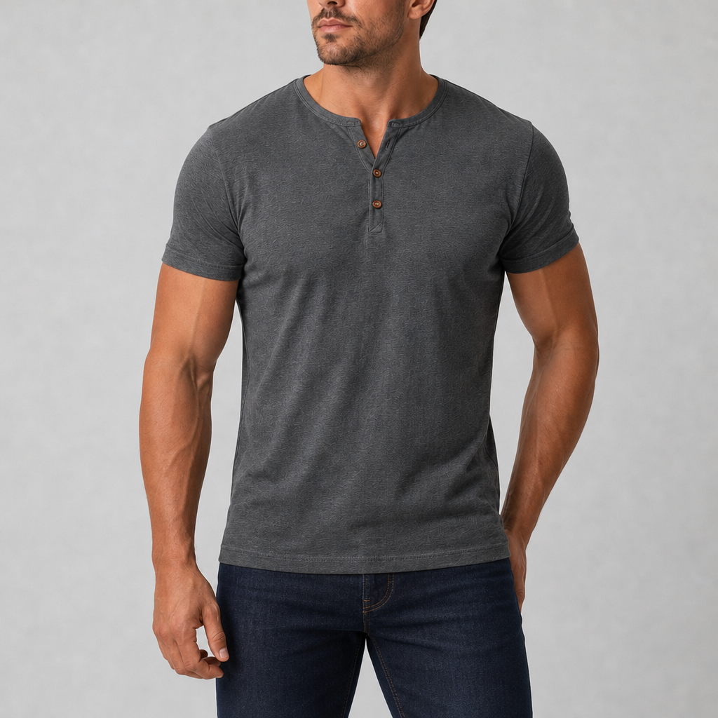 Andros Muscle Fit Henley Tee in Gray