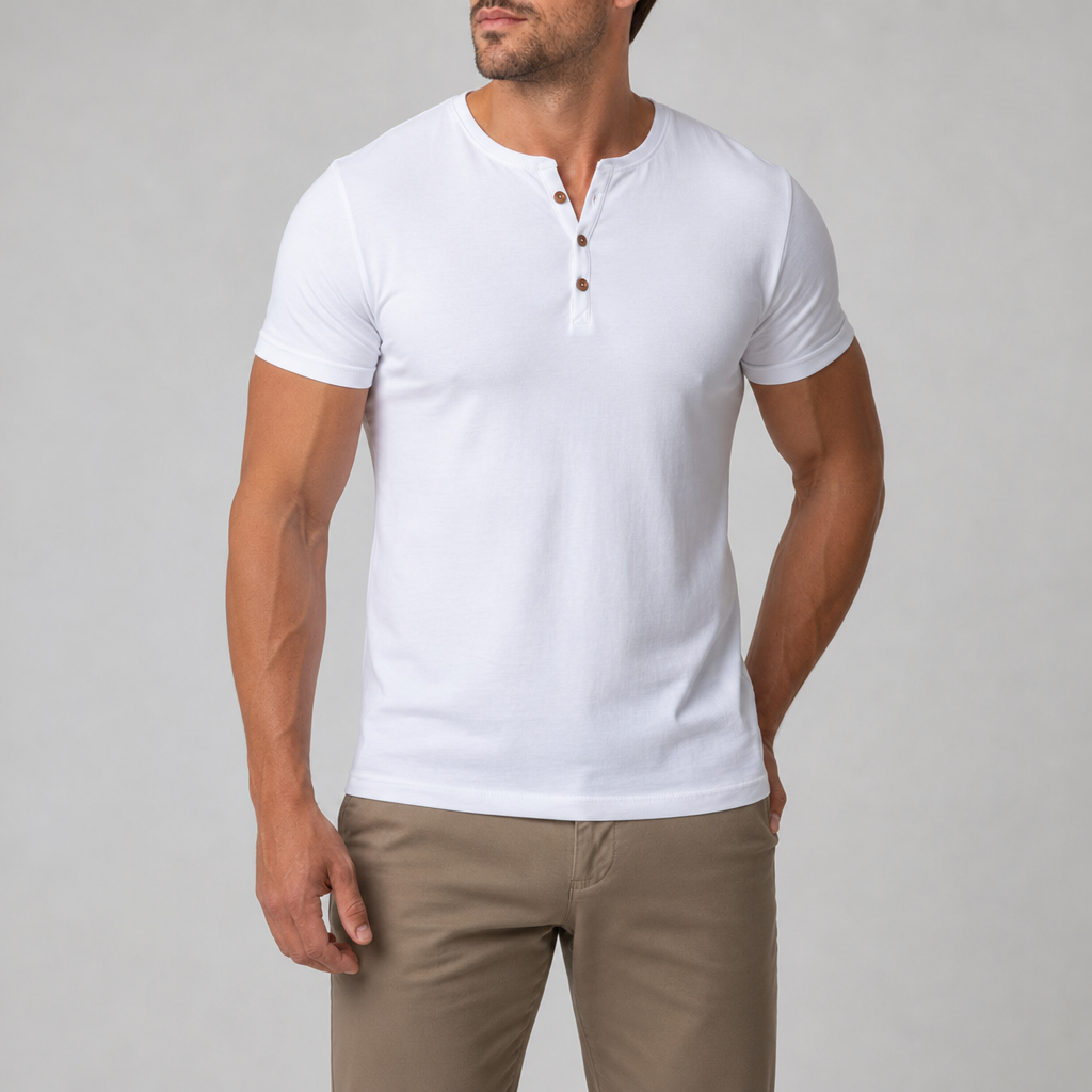 Andros Muscle Fit Henley Tee in White