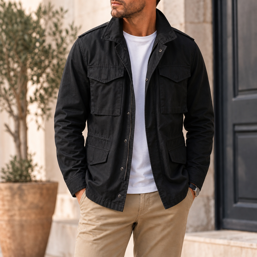 Antequera Military Field Jacket in Black
