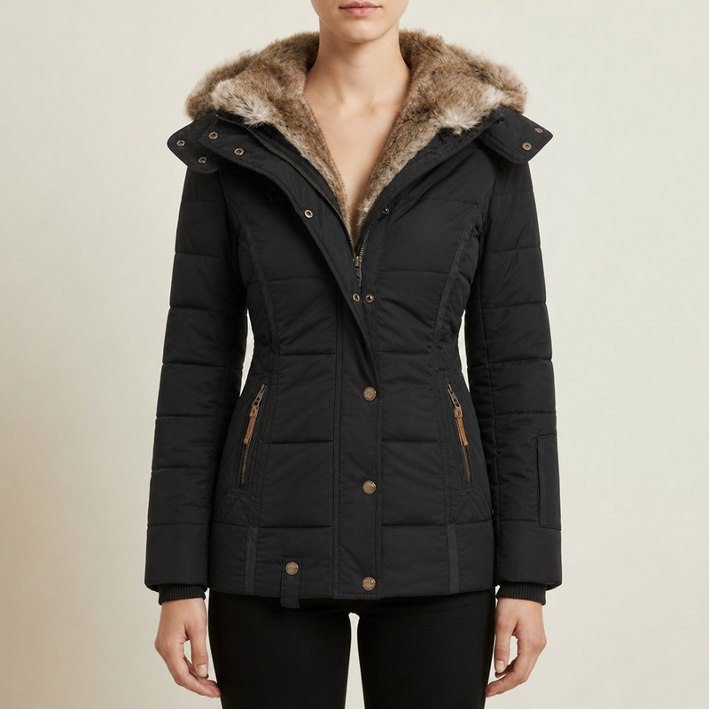 Anzio Faux Fur Hood Parka in Black