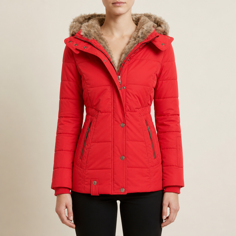 Anzio Faux Fur Hood Parka in Red