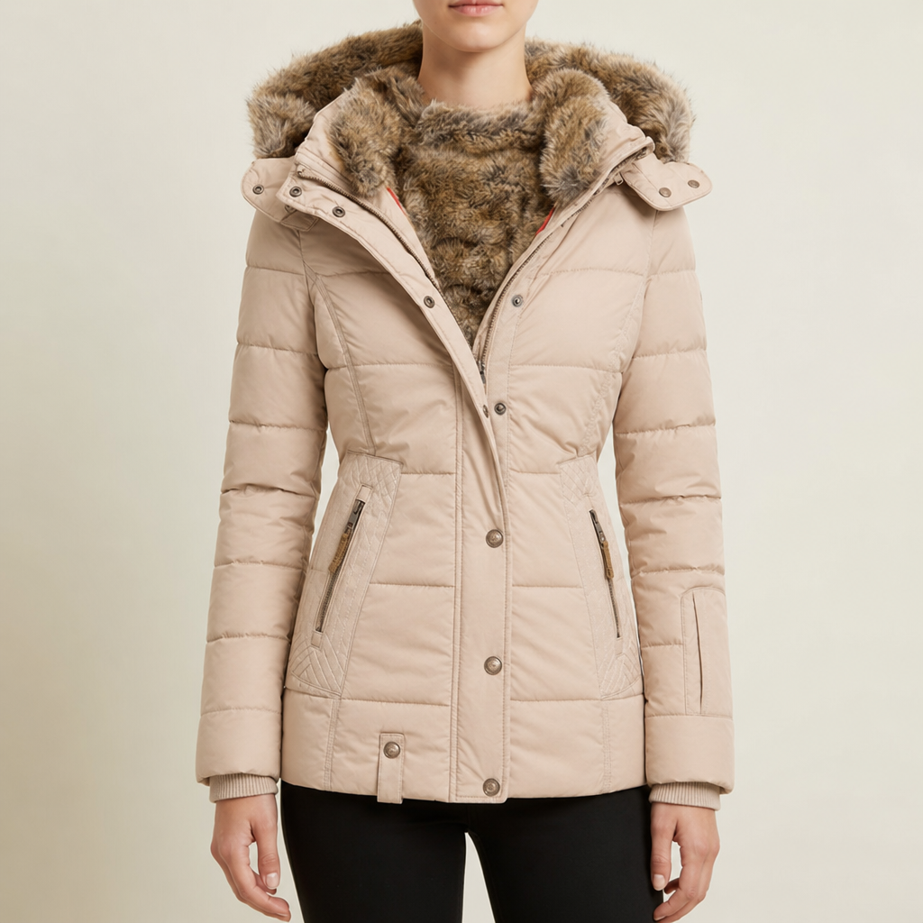 Anzio Faux Fur Hood Parka in Beige
