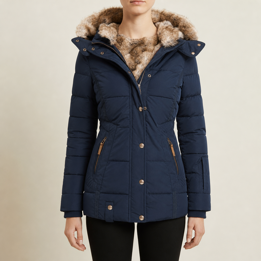 Anzio Faux Fur Hood Parka in Dark Blue