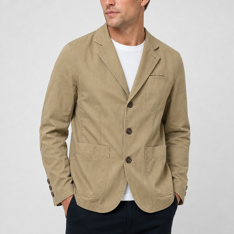 Apt Cotton Three-Button Blazer in Khaki