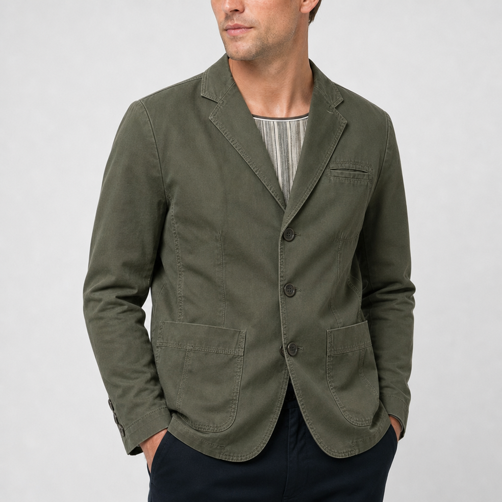 Apt Cotton Three-Button Blazer in Green