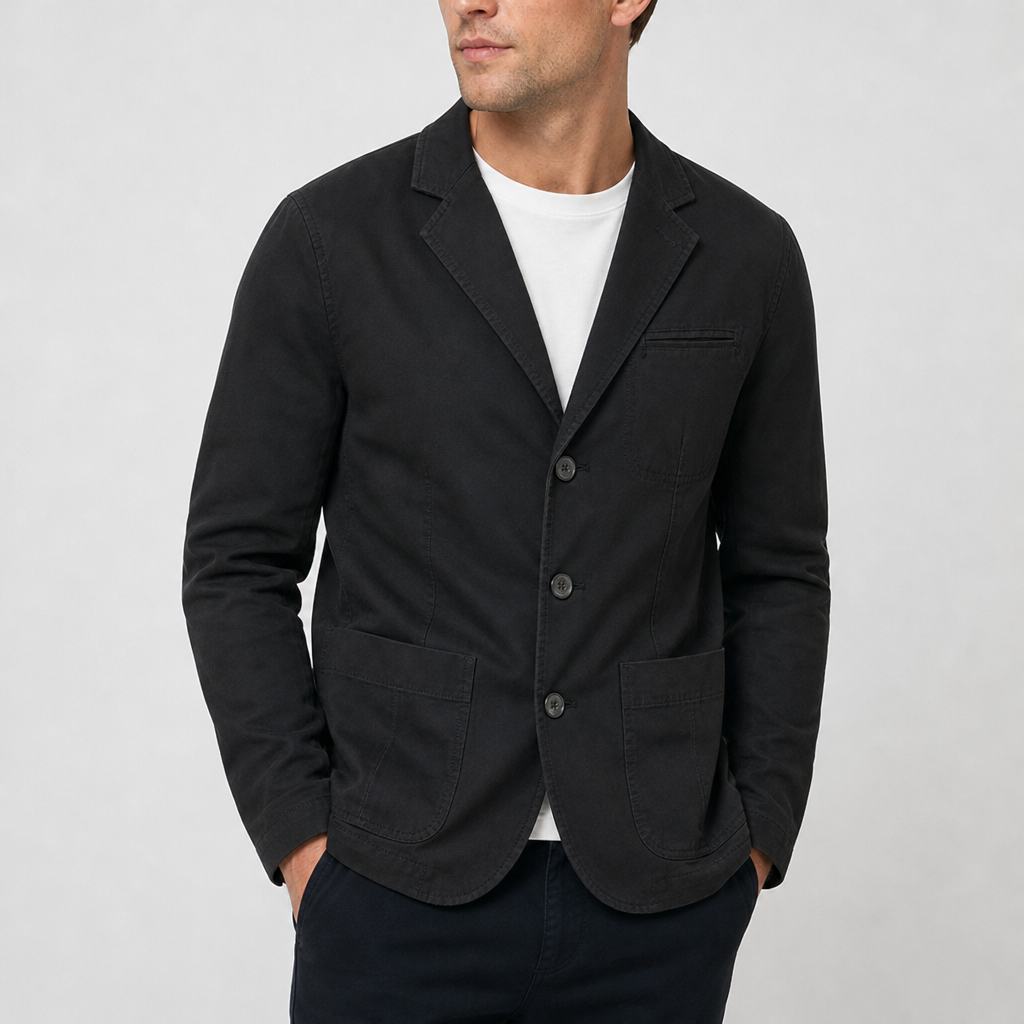 Apt Cotton Three-Button Blazer in Black
