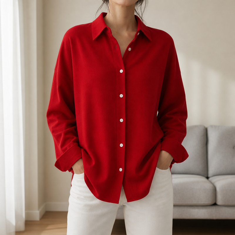 Ascoli Oversized Button-Down Shirt in Red