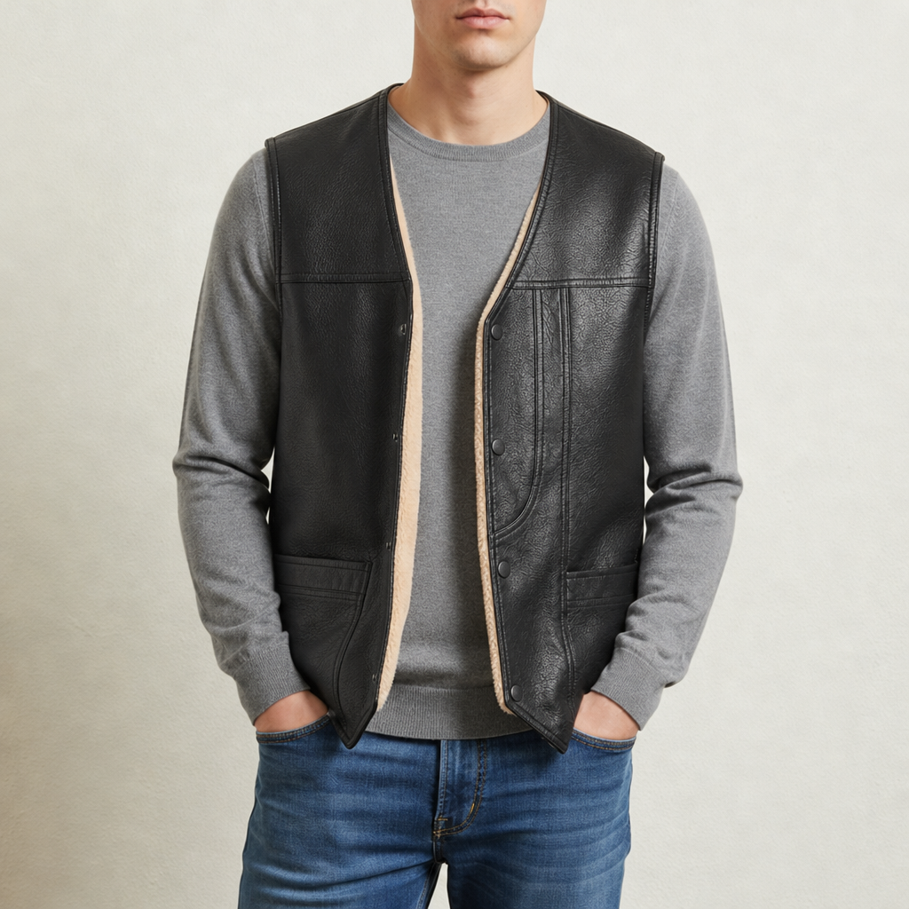 Assisi Fleece Lined Leather Vest in Cream Lining