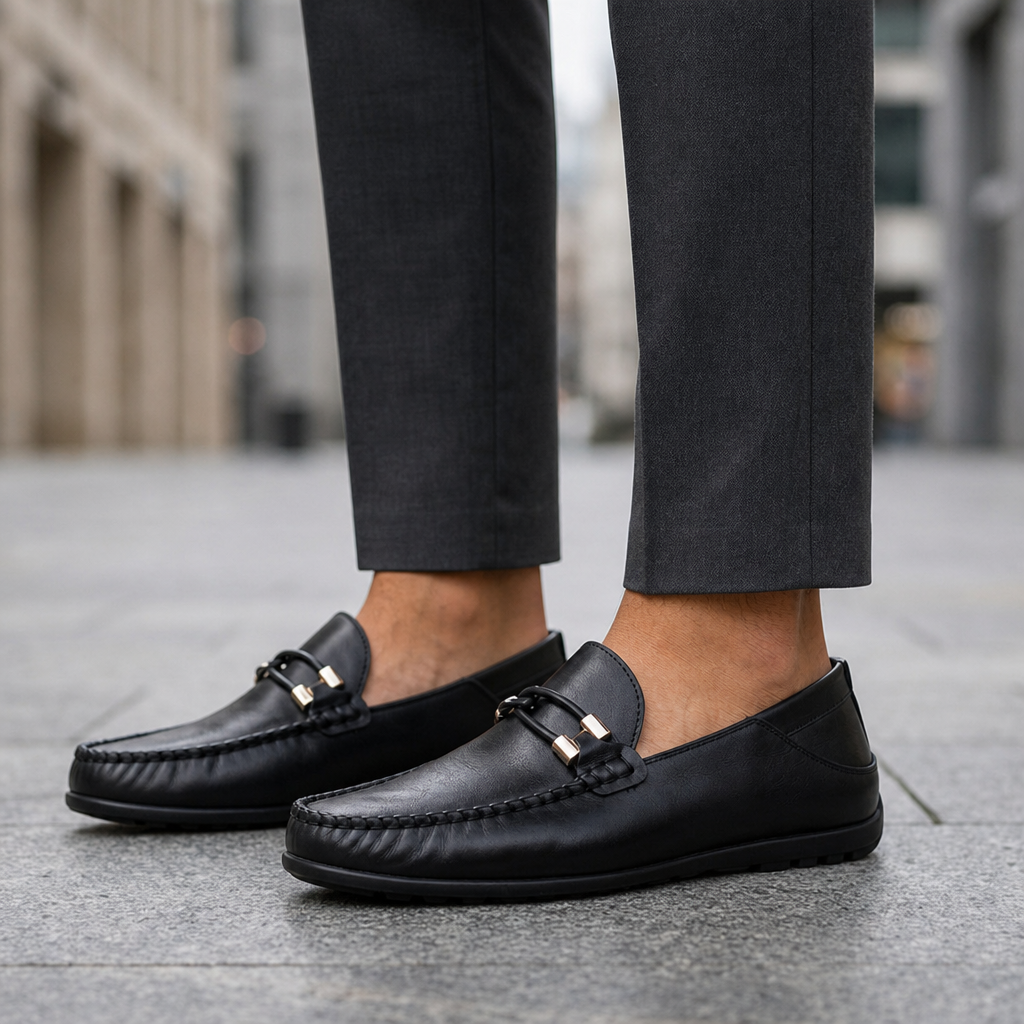 Assisi Leather Slip-On Loafers in Black