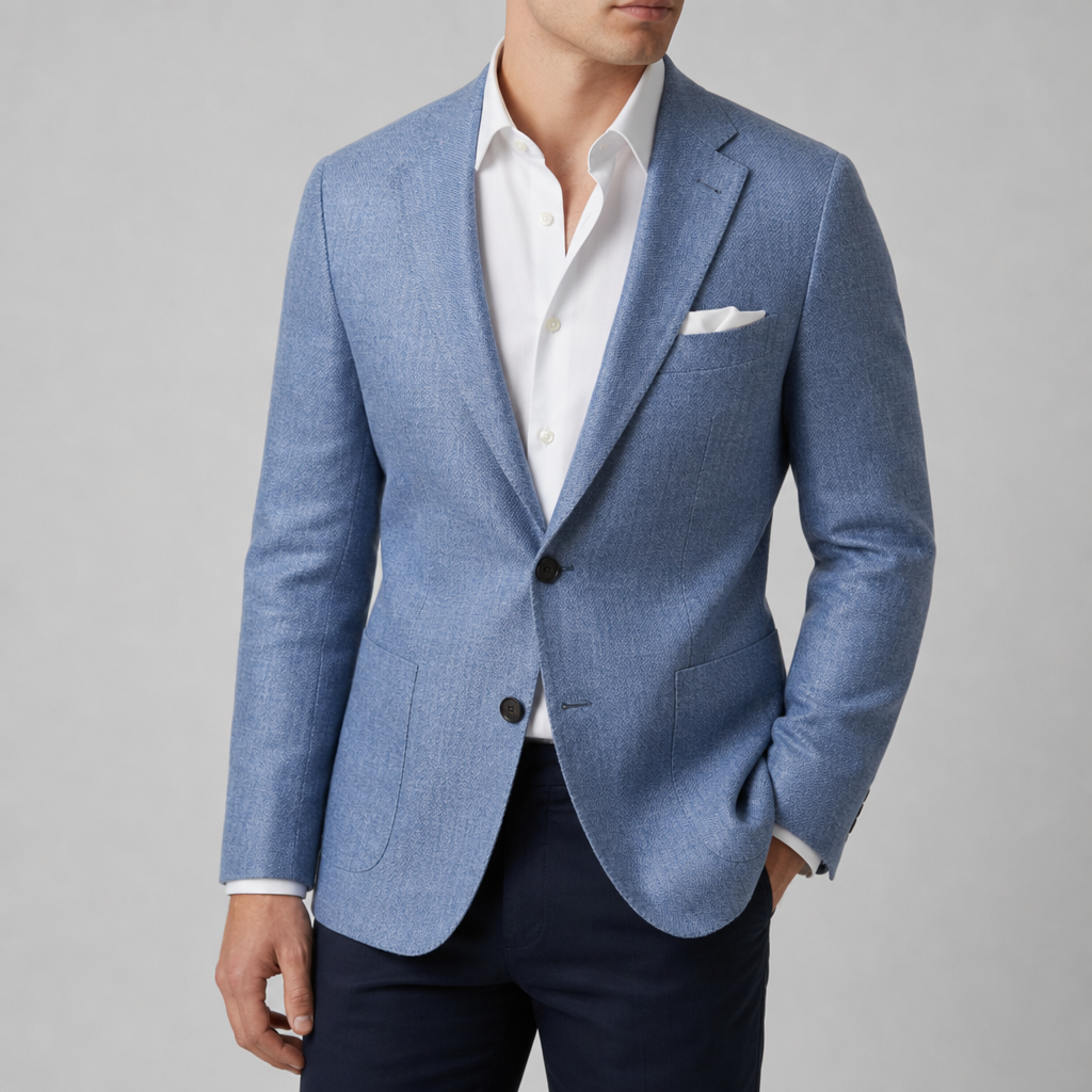 Aveiro Slim Fit Linen Blazer in Blue