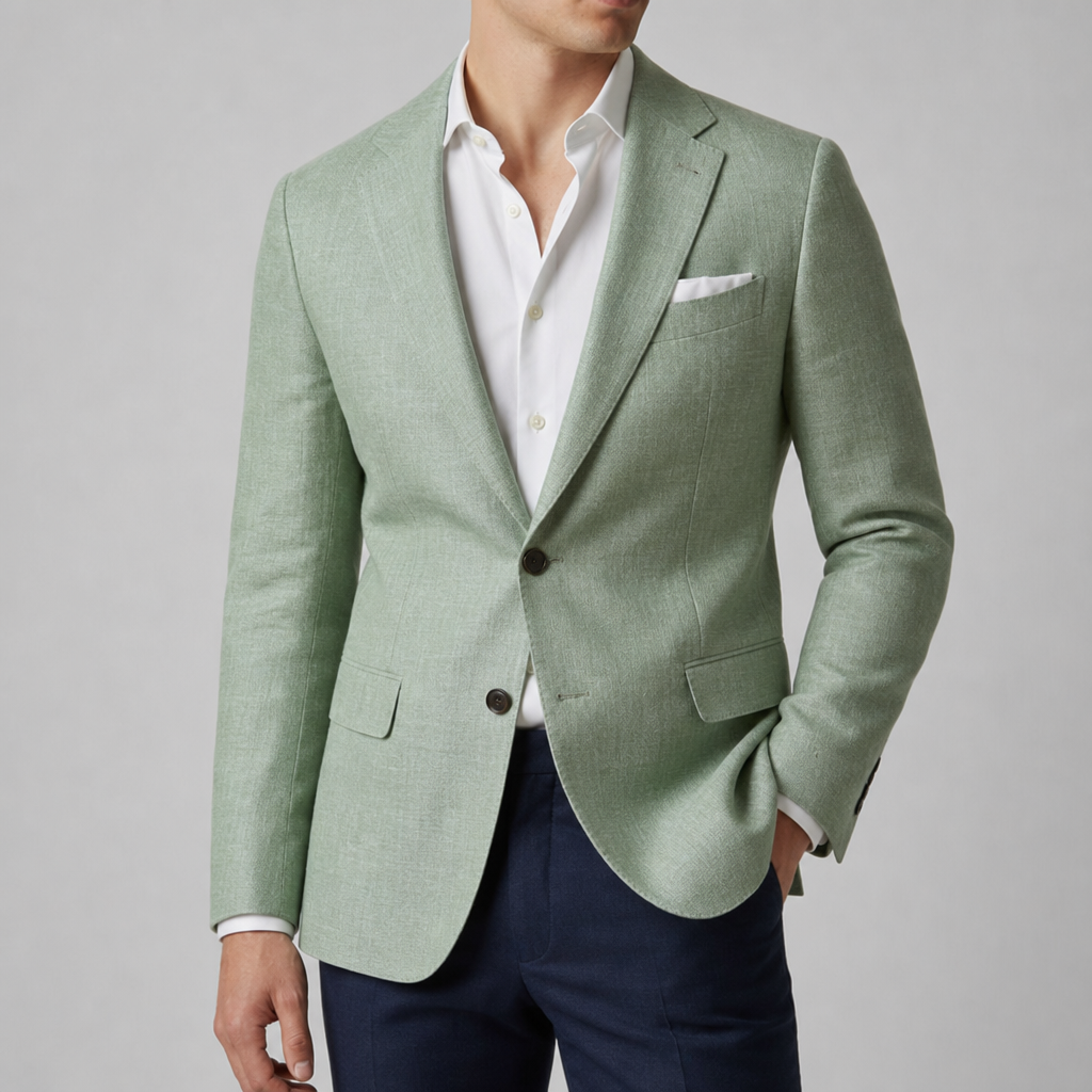 Aveiro Slim Fit Linen Blazer in Green