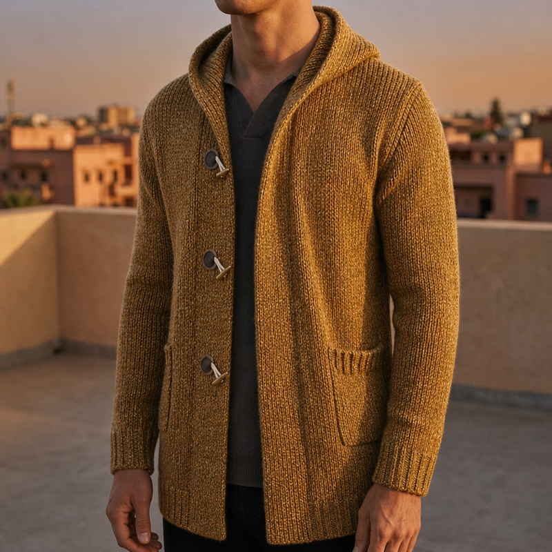 Begur Hooded Knit Cardigan in Cognac Brown
