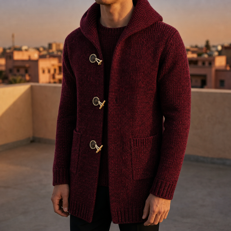Begur Hooded Knit Cardigan in Crimson Red