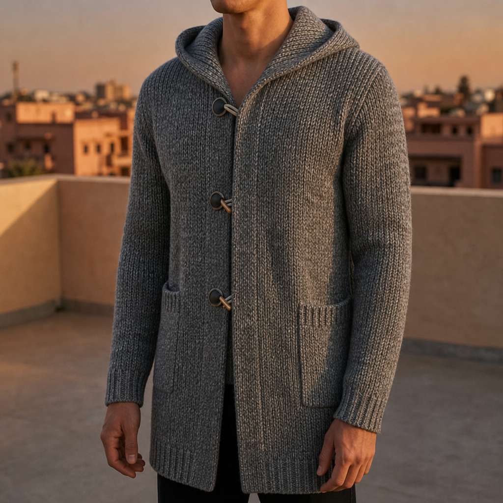 Begur Hooded Knit Cardigan in Slate Gray