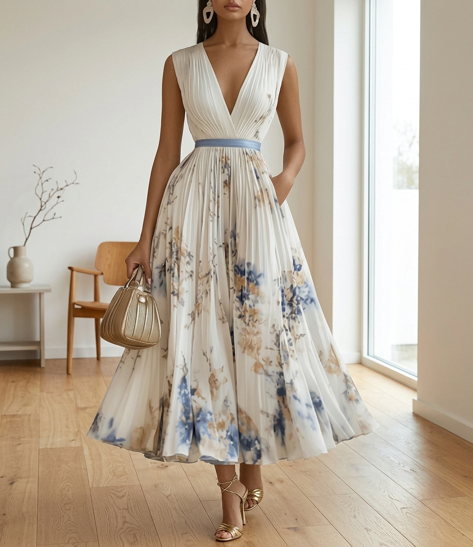 Vieste Pleated Floral Maxi Dress