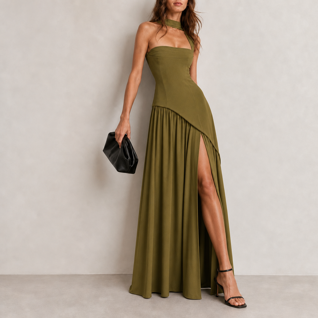 Bergamo One-Shoulder Maxi Dress in Green
