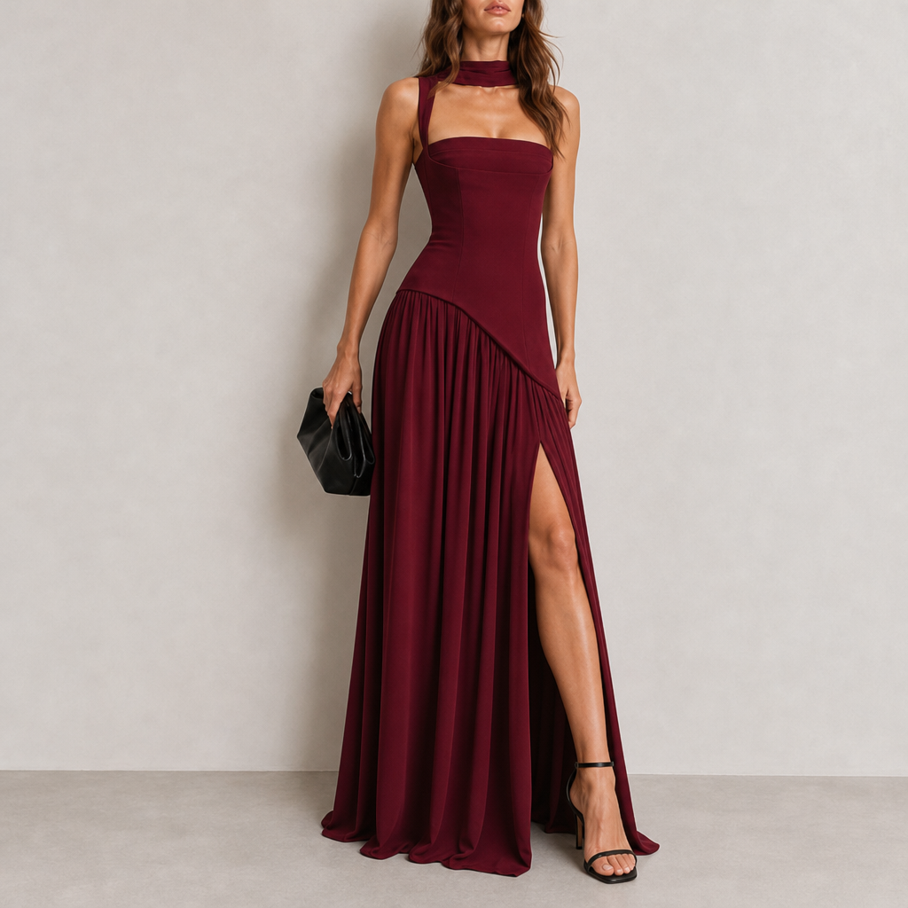 Bergamo One-Shoulder Maxi Dress in Red