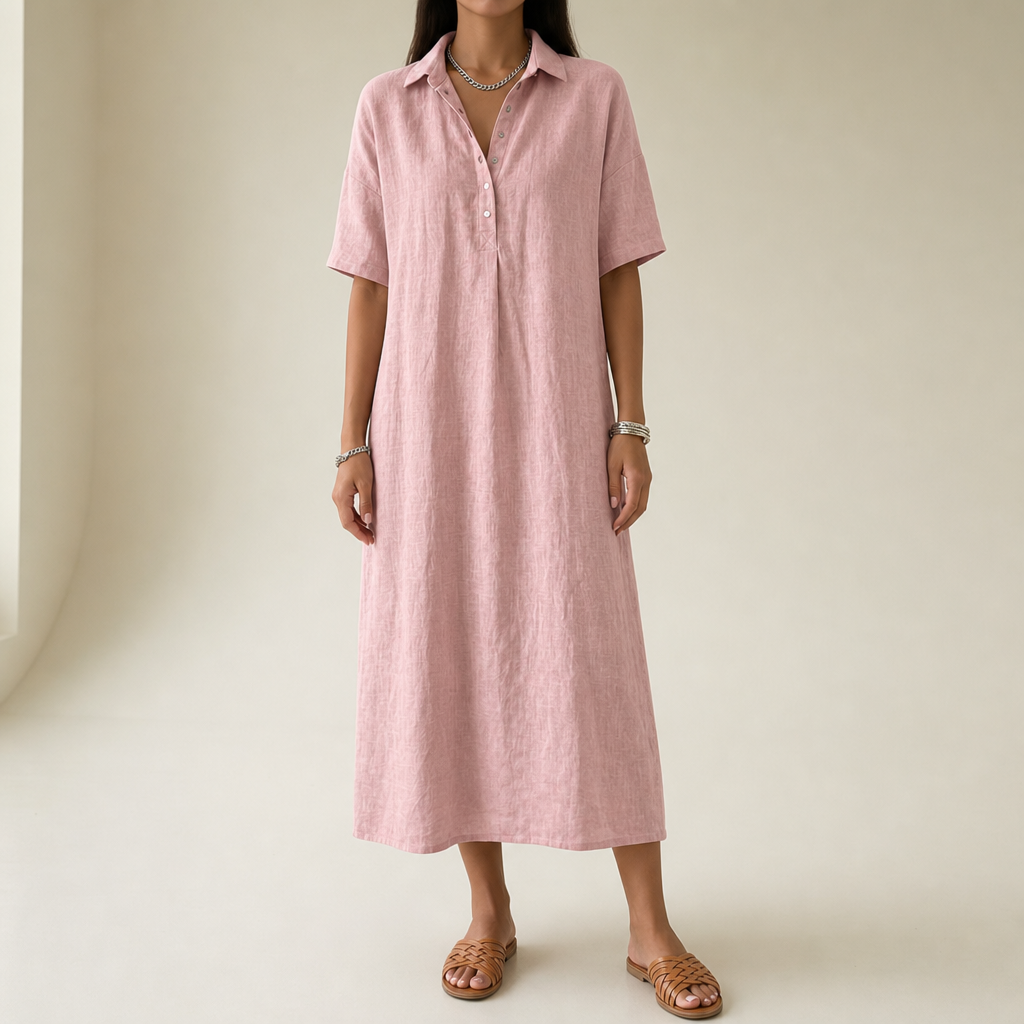 Bilbao Linen Polo Midi Dress in Pink