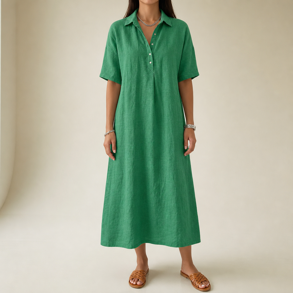 Bilbao Linen Polo Midi Dress in Green