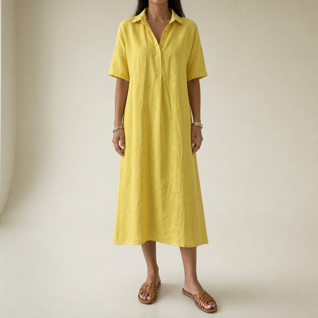 Bilbao Linen Polo Midi Dress in Yellow