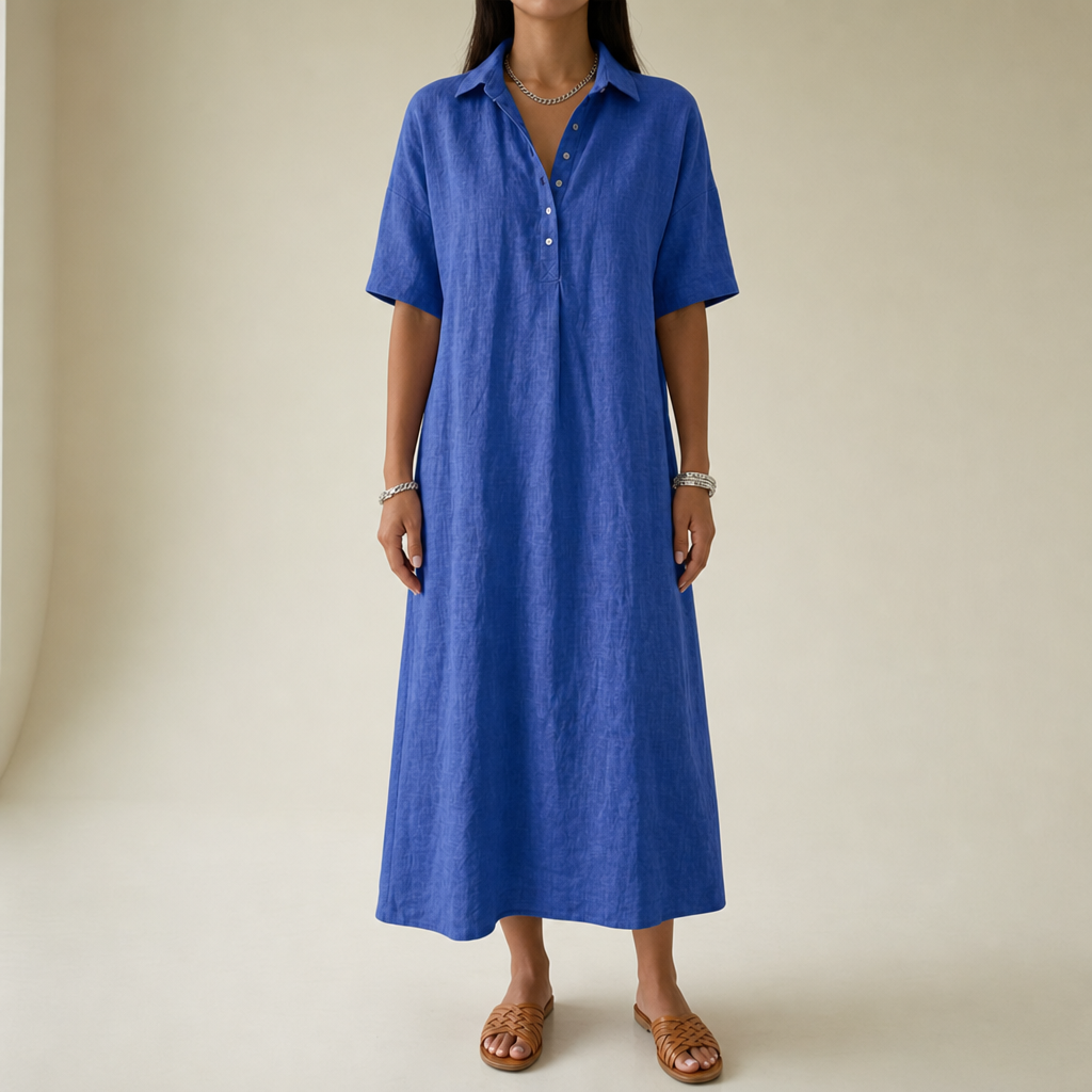 Bilbao Linen Polo Midi Dress in Blue