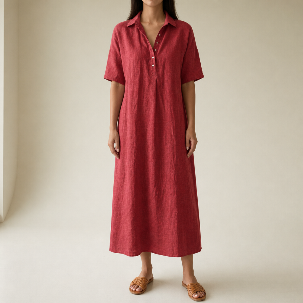 Bilbao Linen Polo Midi Dress in Red