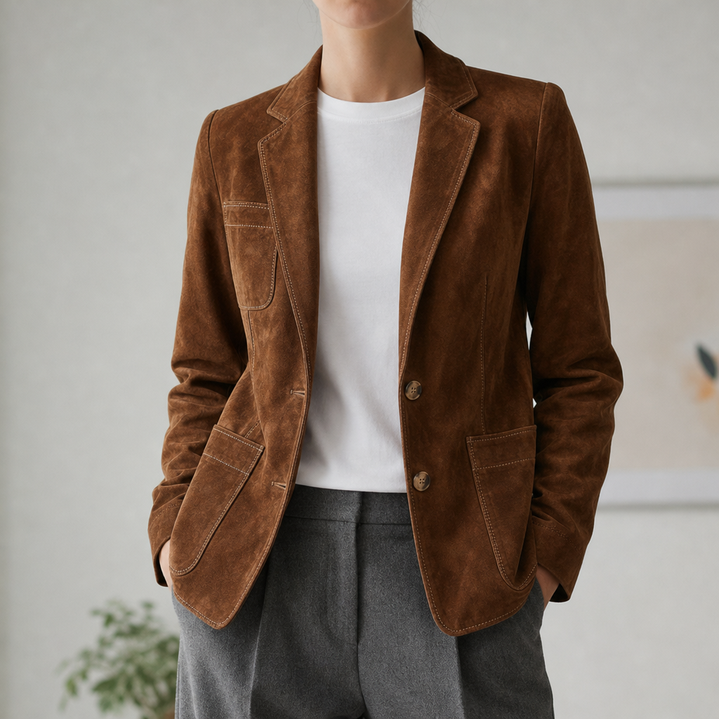Biot Suede Button-Front Blazer in Brown