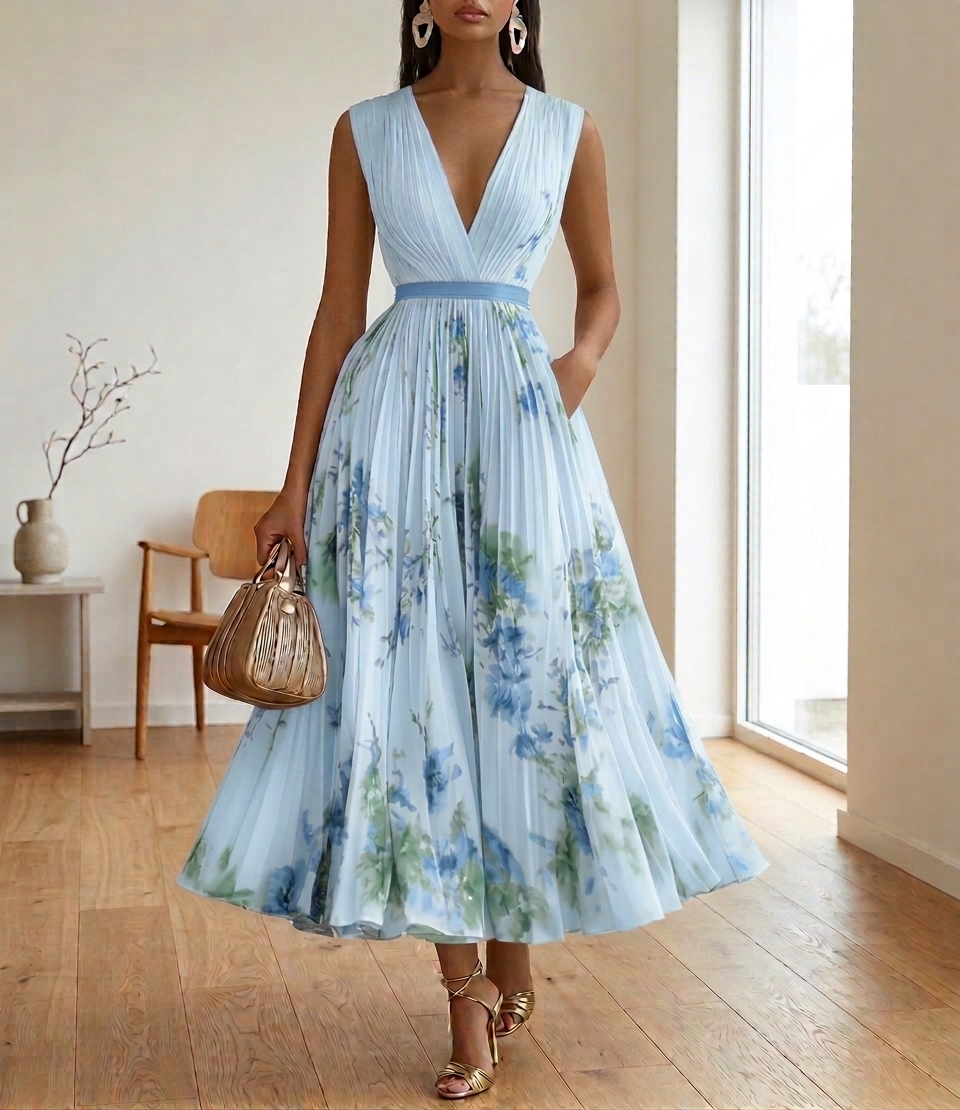Vieste Pleated Floral Maxi Dress