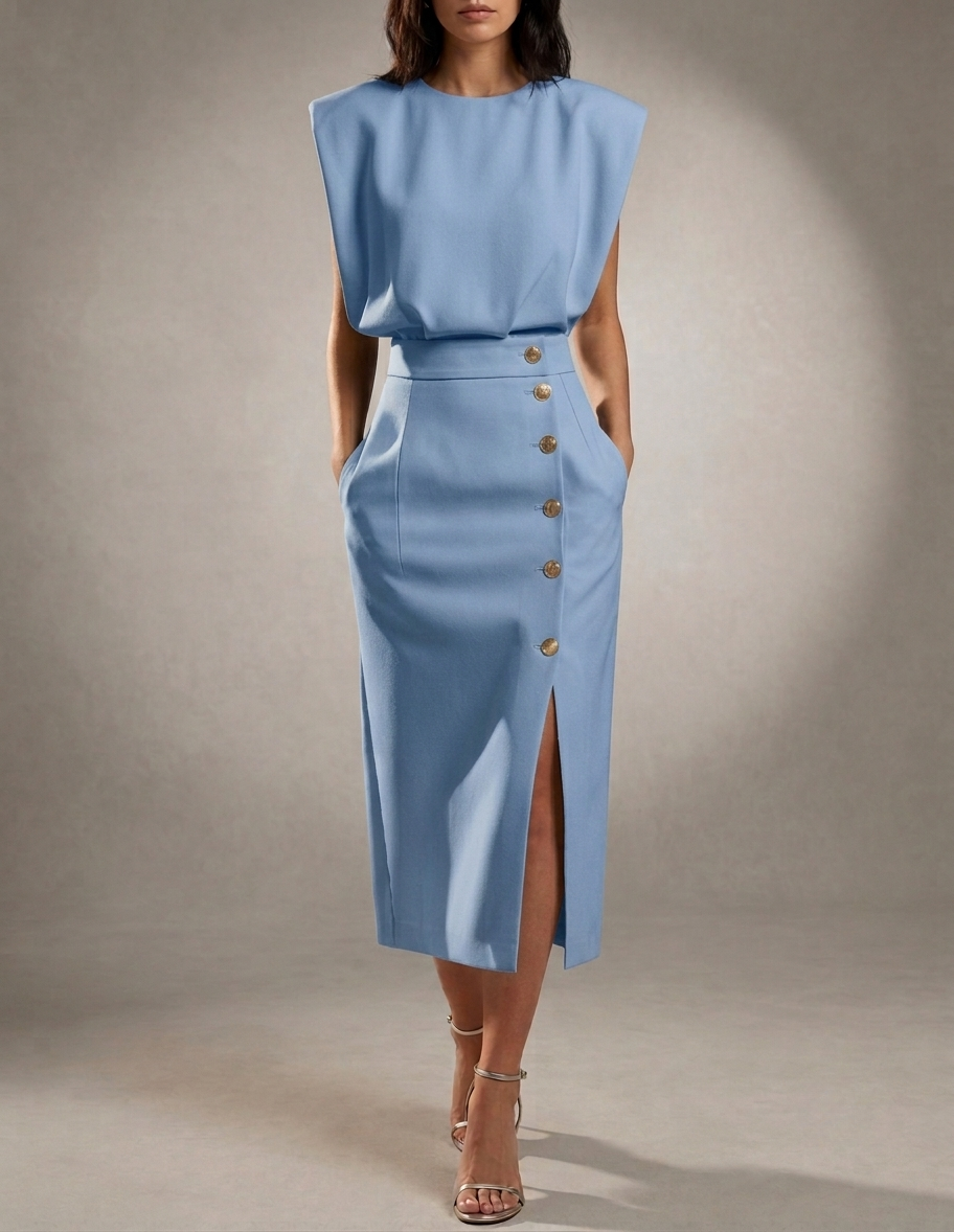 Gaeta Button Detail Midi Dress