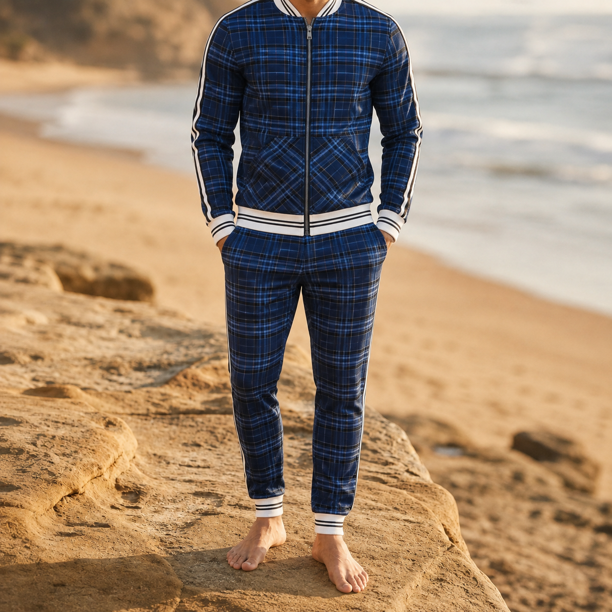 Lucca Plaid Stripe Tracksuit Set